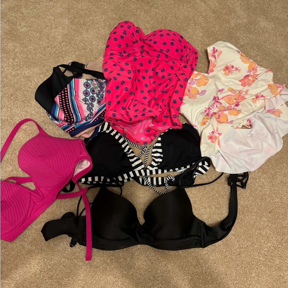 A lot of bathing suit tops